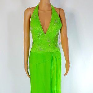 NWT Tiffany Designs Halter Top Formal Gown in Lime